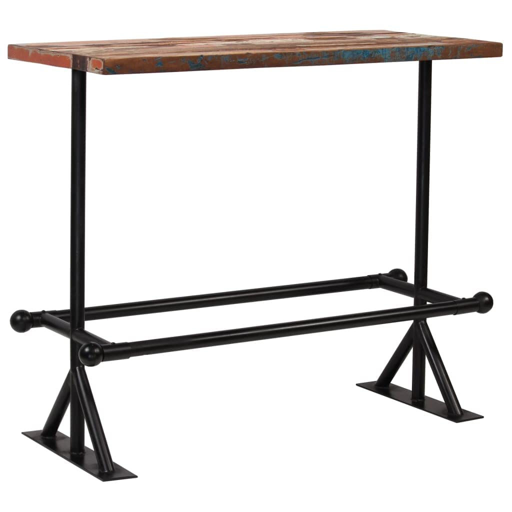Vidaxl Antique Industrial Bar Table, Multi-Colored, Solid Reclaimed Wood With Steel Legs, Rectangular Dining Table, 47.2'X23.6'X42.1', Easy Assembly, Vintage Furniture For Home Or Bar,Bar Tables