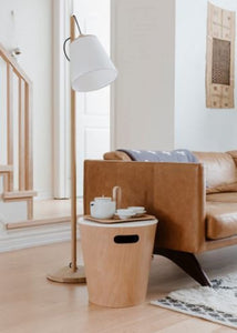 Umbra Woodrow, Modern Ottoman With Storage, Large Round Stool, Natural Wood/White