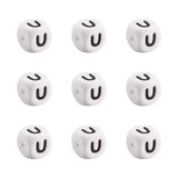 FASHEWELRY 10Pcs Cube Letter Silicone Beads 12x12x12mm Square Letter U Alphabet Beads for DIY Bracelet Necklace Jewelry Making