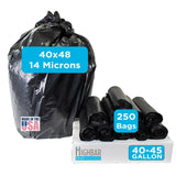Highbar Select 250 Count, 40-45 Gallon Trash Bags, Heavy Duty Black Bags, Ideal for 39, 40, 42, 45 Gallon