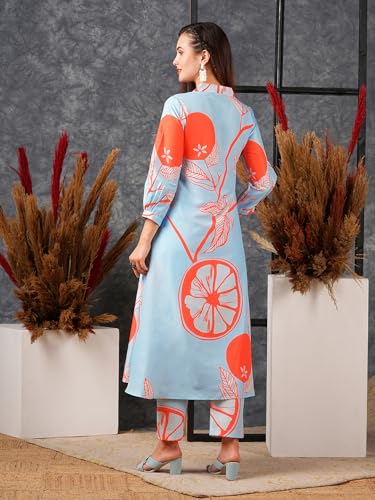 Anni Designer Women'S Cotton Blend Anarkali Printed Kurta With Pant (Santra Orange-Nw_Xxl_Orange_Xx-Large),Orange,2XL,Cotton Blend,Anarkali,