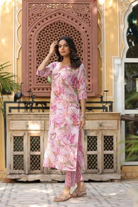 Gosriki Women'S Cotton Blend Straight Printed Kurta With Pant (Ps-Pink-Bfv-Gs_M_Pink_Medium),Pink,,B0CPXVDBFJ