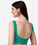 Pujia Mills Women'S Deep Neck Silk Sleeveless Readymade Blouse (Rama, 32)