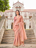 Womanista Women'S Solid Embellished Lace Saree With Un-Stitched Blouse Peach Onesize