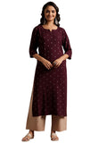 Libas Women'S Cotton Ethnic Motifs Straight Kurta (29181O Burgundy