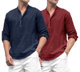 Royalscout Combo Of Men'S Solid Cotton Blend Full Sleeve Straight Kurta Shirt (Pack Of 2) Navy-Maroon