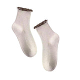 Digital Shoppy 1Pair WomenS Knitted Thin Ruffle Crew Socks Cotton Breathable Casual Spring Summer Beige