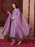 Gosriki Women'S Rayon Blend Printed Straight Kurta With Pant & Dupatta (Toxic Purple-Vks01-Gs_L_Purple_Large),Purple,,B0DT75X8GR