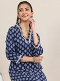 Libas Women'S Cotton Printed Straight Kurta (29567_Indigo