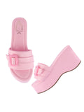 Shoetopia Women'S Pink Platform Slip-On Sandals Chunky Wedge Slides With Buckle Strap Stylish Comfortable Durable Perfect For Casual & Party Eu35,Pink,2,B0D2RMJK7Z
