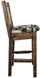 Montana Woodworks Homestead Collection Barstool With Upholstered Seat, Woodland Pattern, Laser Engraved Bear Design, Stained & L