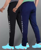 LookMark Men's Combo Slim Fit Solid Lycra Blend Full Elastic Sport Wear Running Gym Stretchable Jogger Track Pant in Black & Navy Color(Track 05 Black-Track 05 Navy-XXL),Black-Navy
