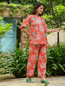 Leriya Fashion Women'S Rayon Printed Regular Kurta Set (Lf-W2149&Tr1116_Red_L)