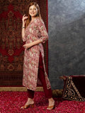 Anni Designer Women'S Cotton Blend Straight Printed Kurta With Pant (Rajrita Maroon-Nw_M_Maroon_Medium),Maroon,M,Cotton Blend,Regular,