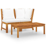 vidaXL 3Piece Patio Lounge Set Vintage Design Solid Acacia Wood Construction with Cream Cushion Adjustable Configuration fo