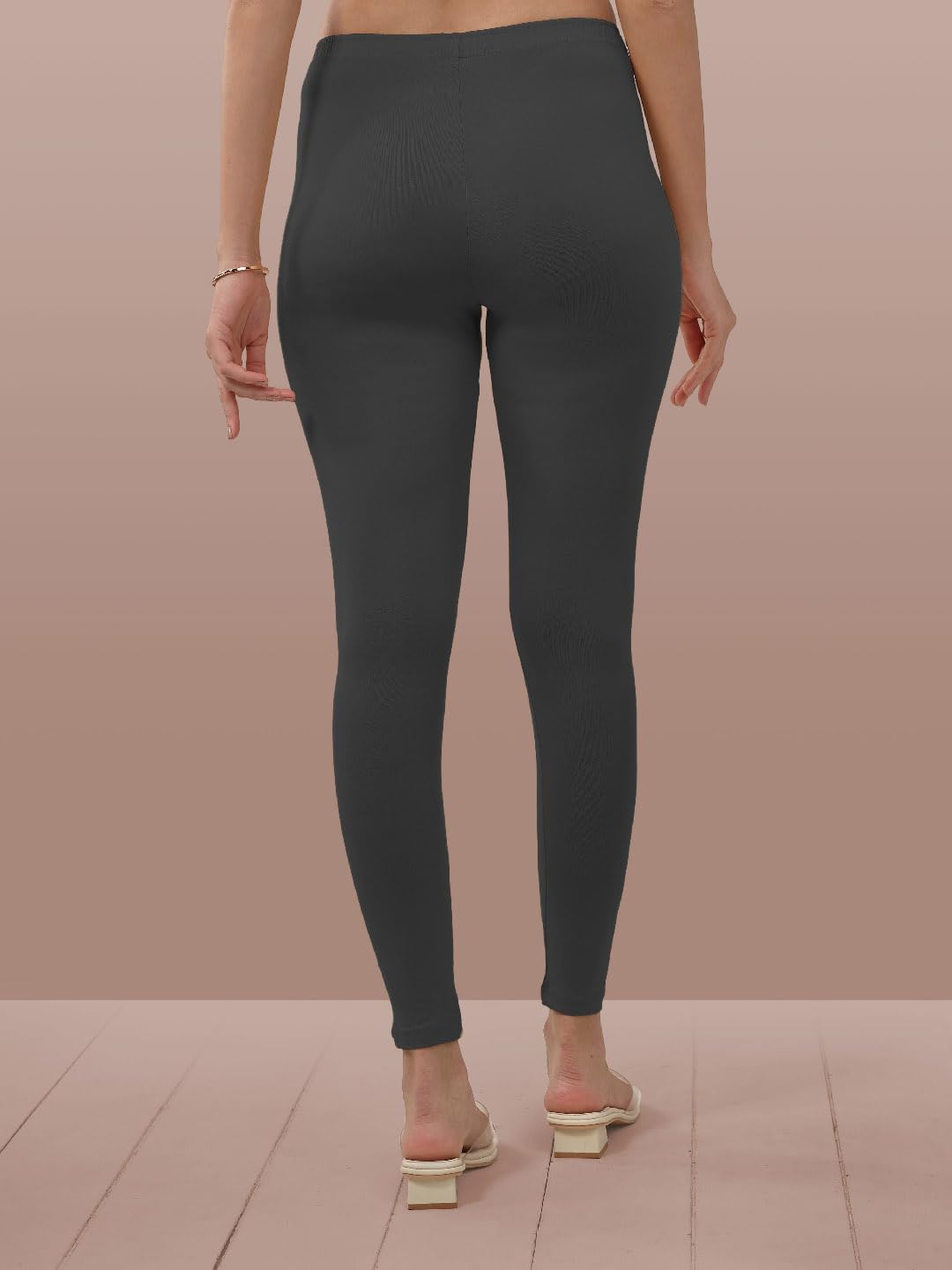 Lyra Women Solid Premium Cotton Ankle Length Leggings | Mid-Waist | Fashionwear Smoke Grey L