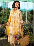 Libas Womens Printed Cotton A-Line Kurta With Salwar And Dupatta Yellow S