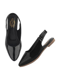 Shoetopia Solid Slingback Pointed Toe Black Flat Sandals For Women & Girls /Eu36,Black,3,B0DZVPY372