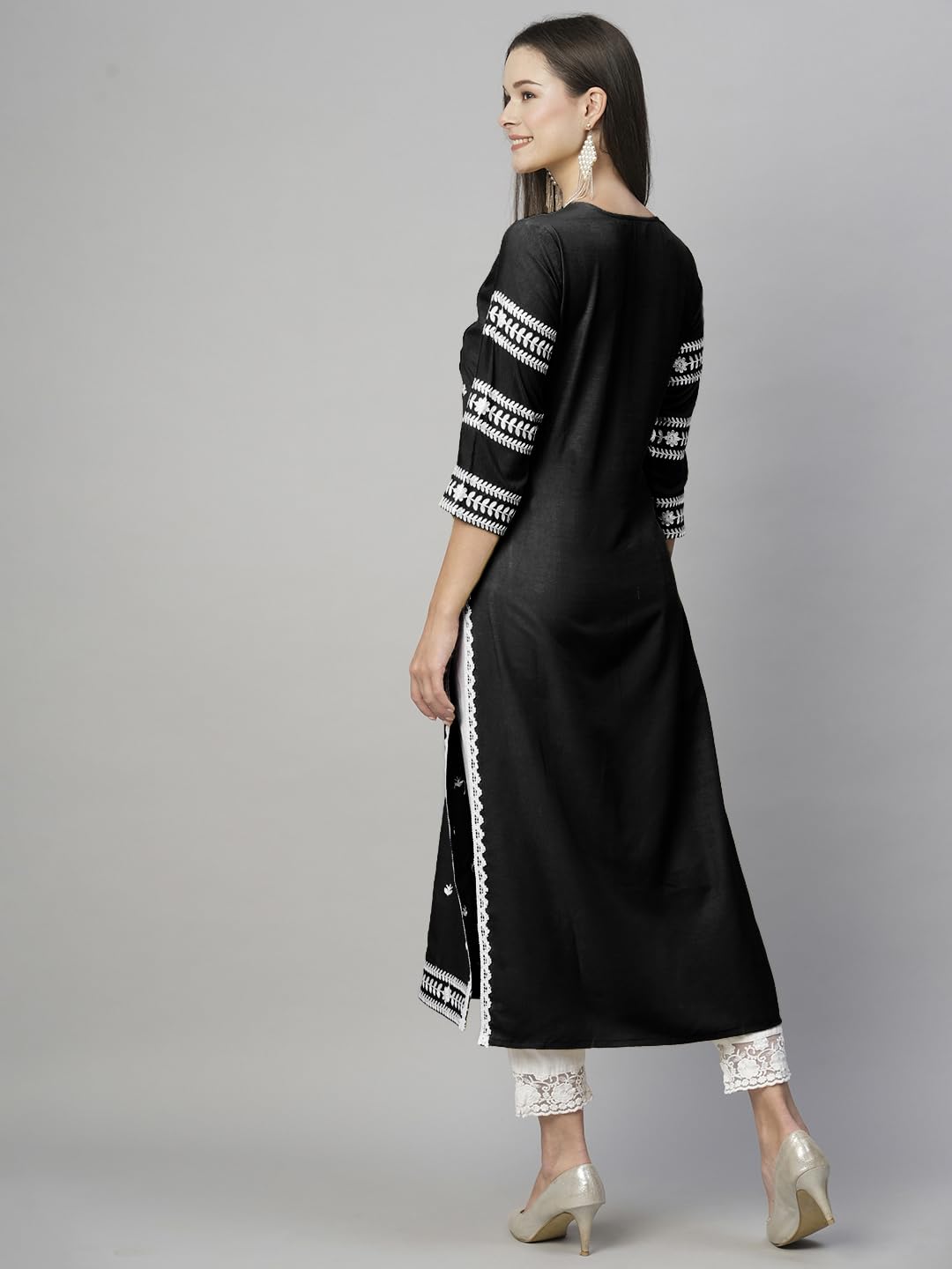Anni Designer Women'S Cotton Blend Embroidered Straight Kurta (Stho-Black-Nw_L_Black_Large),Black,L,Cotton Blend,Regular,Kurta