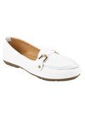 Shoetopia Golden Metal Buckle Detailed White Loafers For Women & Girls-Eu40,White,7,B0BVMJ312V