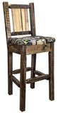 Montana Woodworks Homestead Collection Barstool With Upholstered Seat, Woodland Pattern, Laser Engraved Pine Tree Design, Staine
