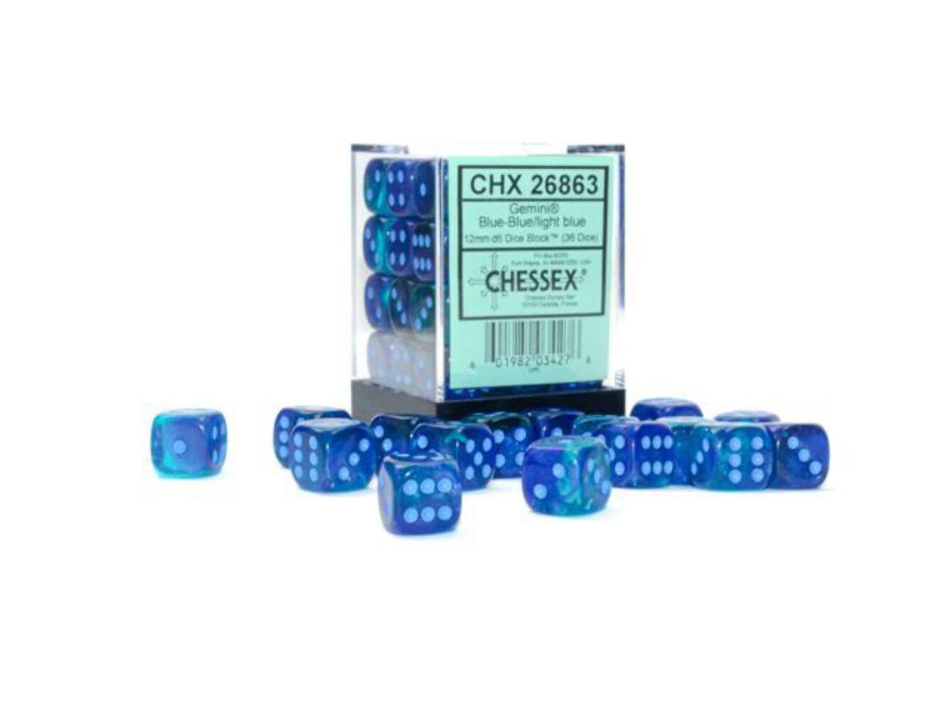 Chessex Dice Set - 12Mm Gemini: Blue/Light Blue Luminary Dice Block - Dungeons And Dragons D&D Dnd Ttrpg Dice - Includes 36 Dice