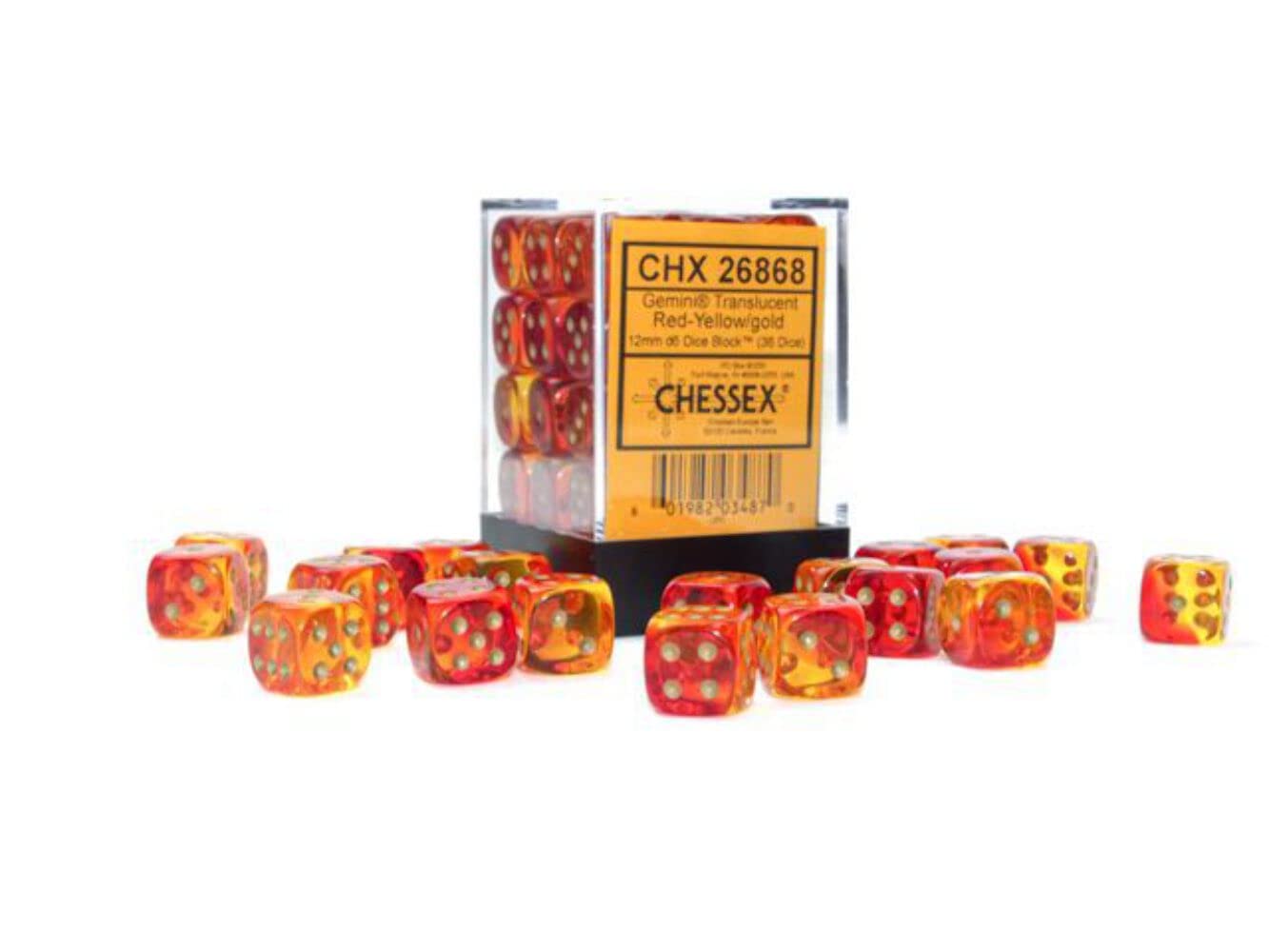 Chessex Dice Set - 12Mm Gemini: Translucent Red-Yellow/Gold Dice Block - Dungeons And Dragons D&D Dnd Ttrpg Dice - Includes 36 D