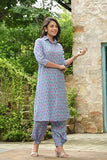 Leriya Fashion Rayon Printed A-Line Front Open Co-Ord Kurta Set For Women (Lf-W2127&Tr1094-S-Blue)