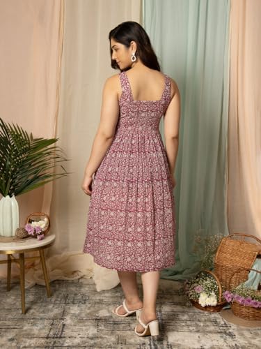 Anni Designer Women'S Cotton Blend A-Line Printed Dress (Vk11 Red-Nw_M_Red_Medium),Red,M,Cotton Blend,A-Line,Kurta