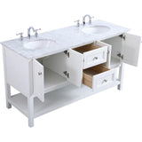 Elegant Decor Metropolis 60 Double Sink Marble Top Bathroom Vanity In White
