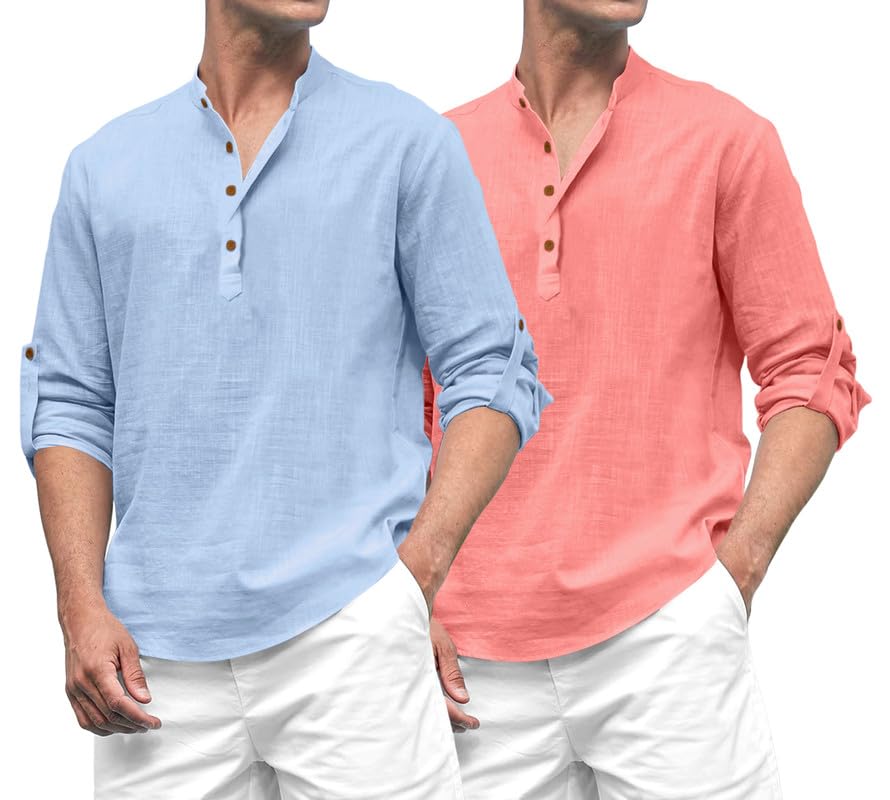 Royalscout Combo Of Men'S Solid Cotton Blend Full Sleeve Straight Kurta Shirt (Pack Of 2)