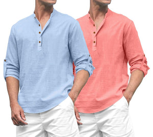 Royalscout Combo Of Men'S Solid Cotton Blend Full Sleeve Straight Kurta Shirt (Pack Of 2)