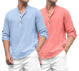 Royalscout Combo Of Men'S Solid Cotton Blend Full Sleeve Straight Kurta Shirt (Pack Of 2)