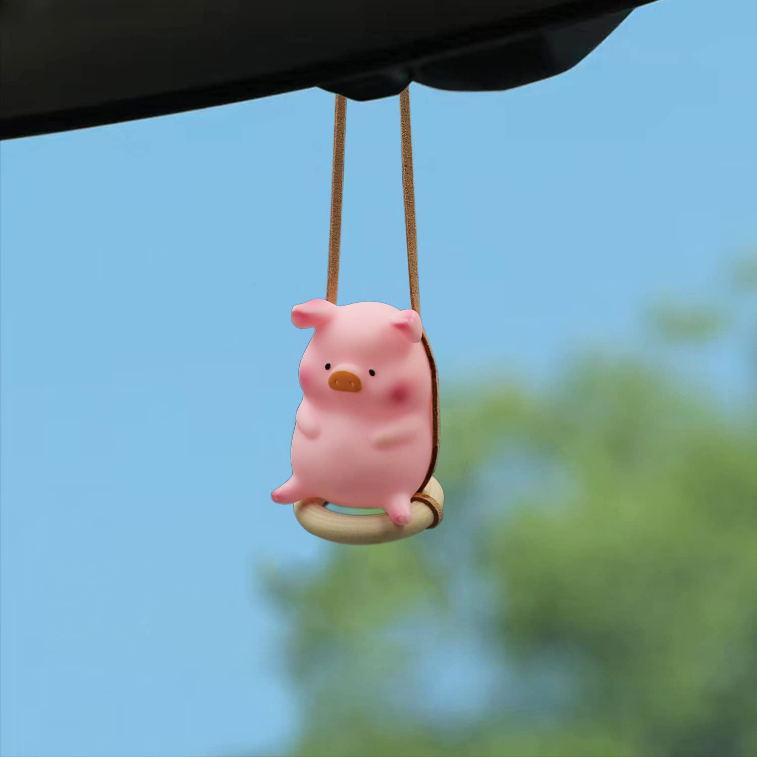 Swinging Pig Car Hanging Ornament for Rear View Mirror, Cute Car Decor Accessories Interior, Car Pendant Pig Hanging Swing(Pink 