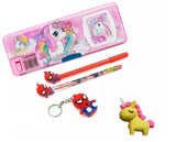 Eclet Pencil Box 5 Items Combo for Kids | Pen, Pencil, Eraser, Keychain & Geometry Box Set | Cute School Stationery Gift Kit | M