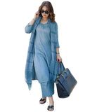 Anni Designer Women'S Rayon Blend Solid Straight Kurta With Pant & Dupatta (Raja Saab Light Blue-Vks04_L_Light Blue_Large),Light Blue,L