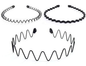 Teppylony 5 Pcs Men Women Sports Headband Unisex Black Wavy Metal Hair Hoop Headwear Accessories