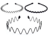 Teppylony 5 Pcs Men Women Sports Headband Unisex Black Wavy Metal Hair Hoop Headwear Accessories