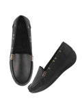 Shoetopia Upper Buckle Detailed Black Loafers For Women & Girls-Eu39,Black,6,B0D2RP1LDB