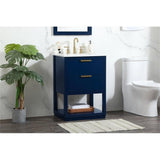 Elegant Decor Larkin 24 Solid Wood Mdf Single Bathroom Vanity In Blue