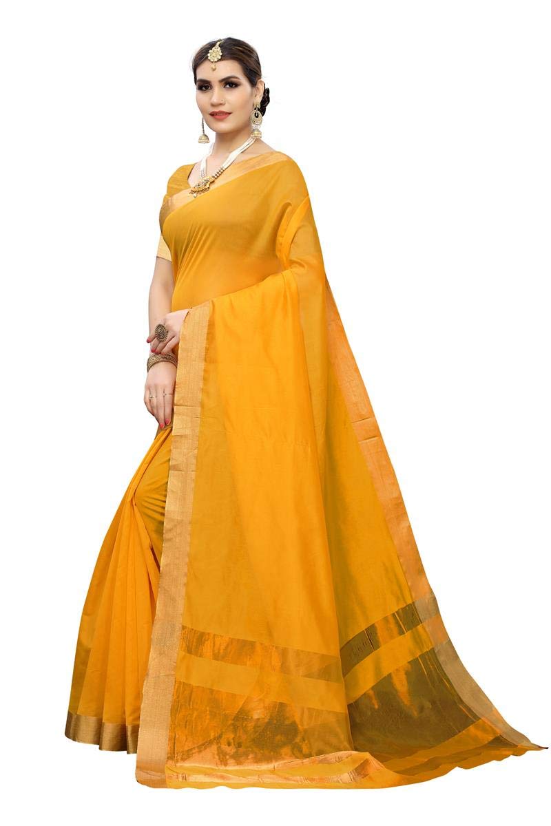 Gosriki Women'S Yellow Color Art Silk Saree With Blouse Piece (Viya_Yellow_Free Size),Bright Yellow,,B084YZF8F7