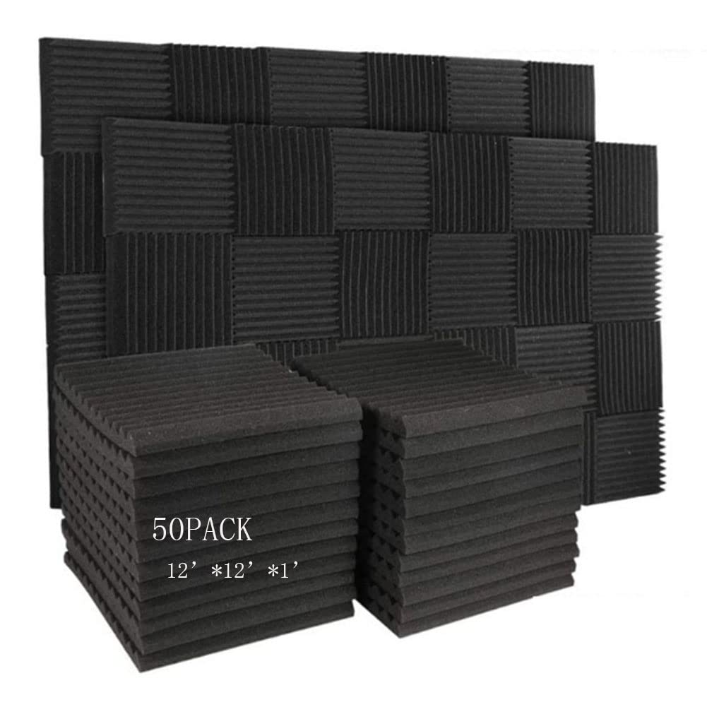 Burdurry 50 Pack Acoustic Panels Soundproof Studio Foam for Walls Sound Absorbing Panels Sound Insulation Wedge for Studio, 1 