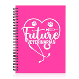 Mhfpl Future Veterinarian Rose Red Spiral Horizontal Lines Notebook, Funny Paw Silhouettes Journal Gifts for Future Veterinary N