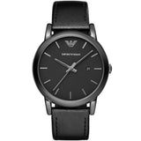Emporio Armani Men'S Ar1732 Classic Black Stainless Steel Analog Watch With Leather Band, Band Color-Black
