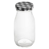 Restaurantware-French Countryside 6 Ounce Glass Bottles, 10 Durable Juice Bottles - With Black Plaid Lid, Dishwashable, Clear Gl