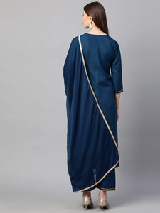 Gosriki Women'S Ruby Cotton Solid Straight Kurti With Palazzos & Dupatta Set (Label Cerosin_Xl-Go_Blue_X-Large),Blue,,B09Q129M9S