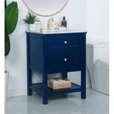 Elegant Decor Metropolis 24 Solid Wood And Metal Single Bathroom Vanity In Blue