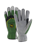 John Deere Mens Split Cowhide Leather Palm Gloves, Cut Resistant, Keystone Thumb, Flexible Fit, Green/Black, XLarge (JD00035X