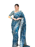 Flosive Women's Kanjivaram Silk Saree With Weaving Work Gold Zari With Blouse Piece (TEAL BLUE)