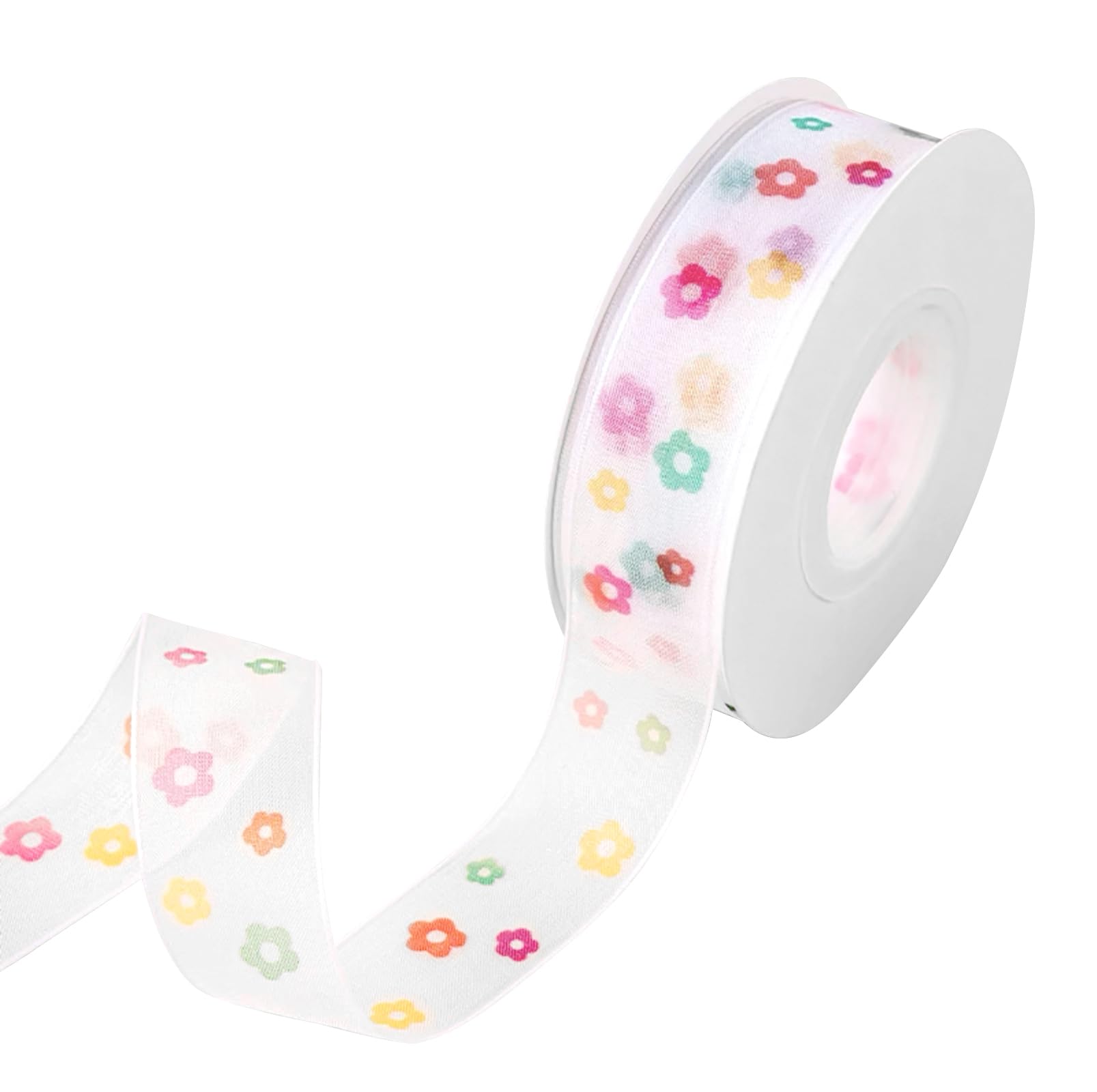 Colorful Sun Flower Sheer Ribbon 1 Inch 25 Yards Rainbow Birthday Ribbon Spring Summer Printed for Wreath Hair Bow Baby Shower C